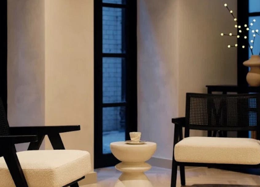 Modern lounge area at Dr Wells Clinic - Medical Aesthetics & Wellness in London, England, GB with elegant seating.