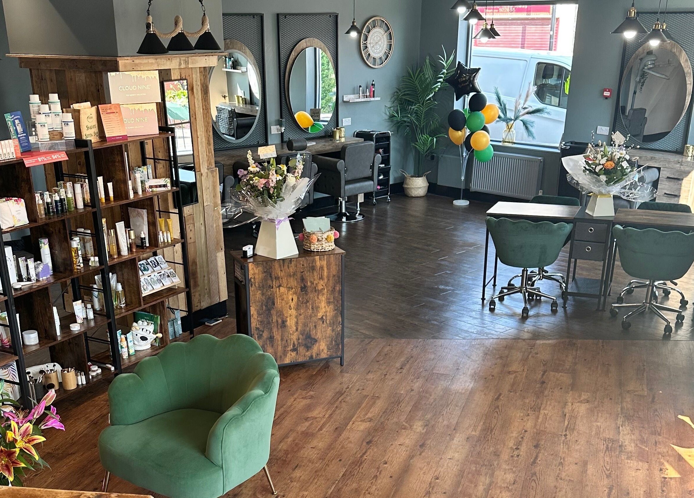 Elegant interior of The Elite Retreat in Biddulph, SOT, England, GB featuring stylish decor and beauty products.