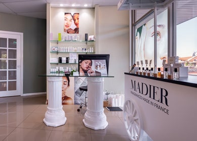 Revive Beauty Clinic in Padstow, New South Wales, AU boasts elegant interiors with beauty product displays.