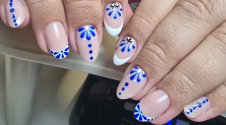 Blue and white nail art design at Nails by Ashley, Bangor, Northern Ireland, GB.