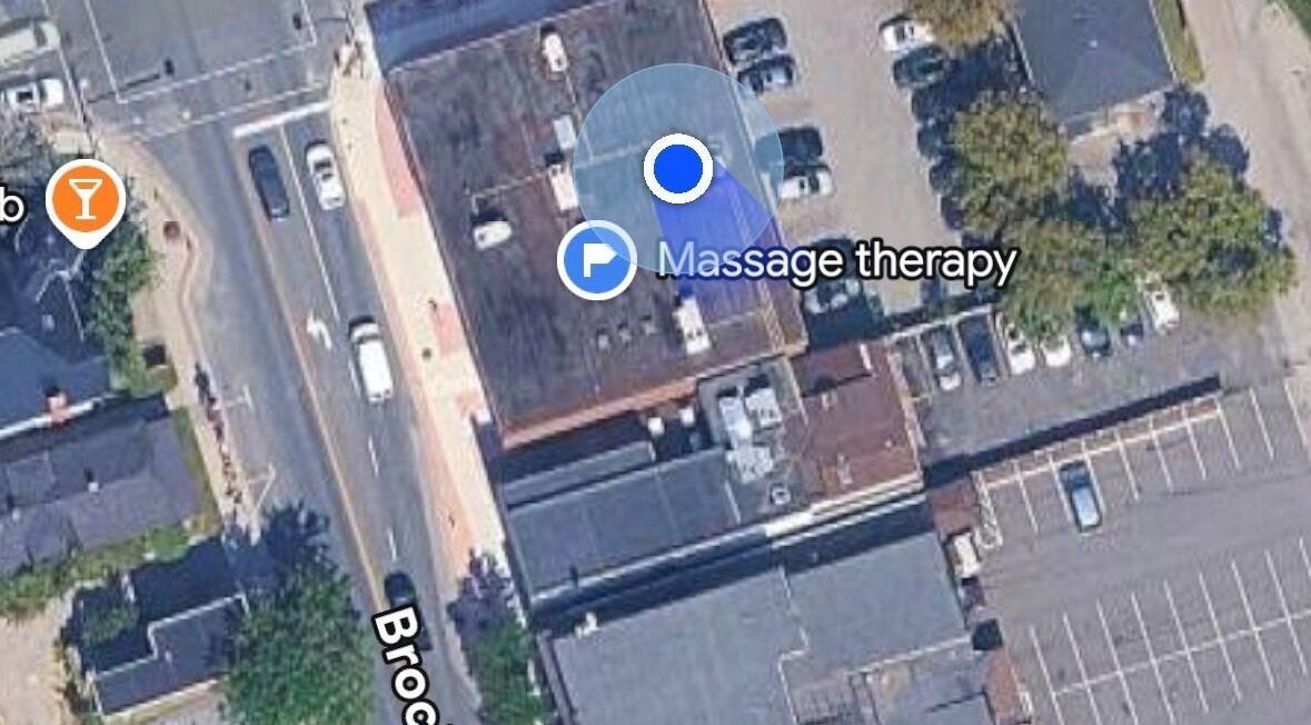 Aerial view of Ki Health and Wellness location in Whitby, Ontario, CA showing building and street layout.