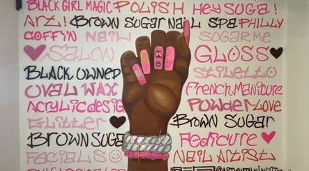 Colorful mural at Brown Sugar Nail Spa SUITE showcasing nail art in Philadelphia, Pennsylvania, US.