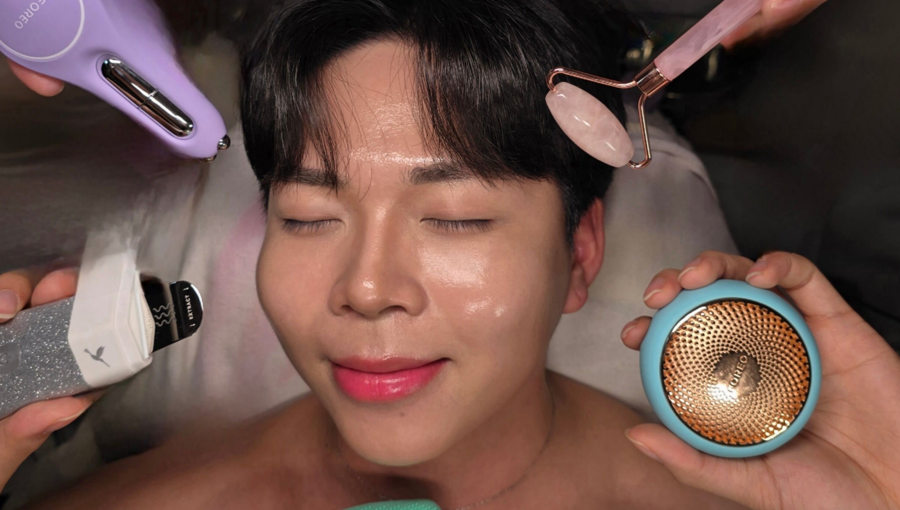 Man enjoying luxury skincare treatment at La Beaute Haus (LBH), Calgary, Alberta, CA.