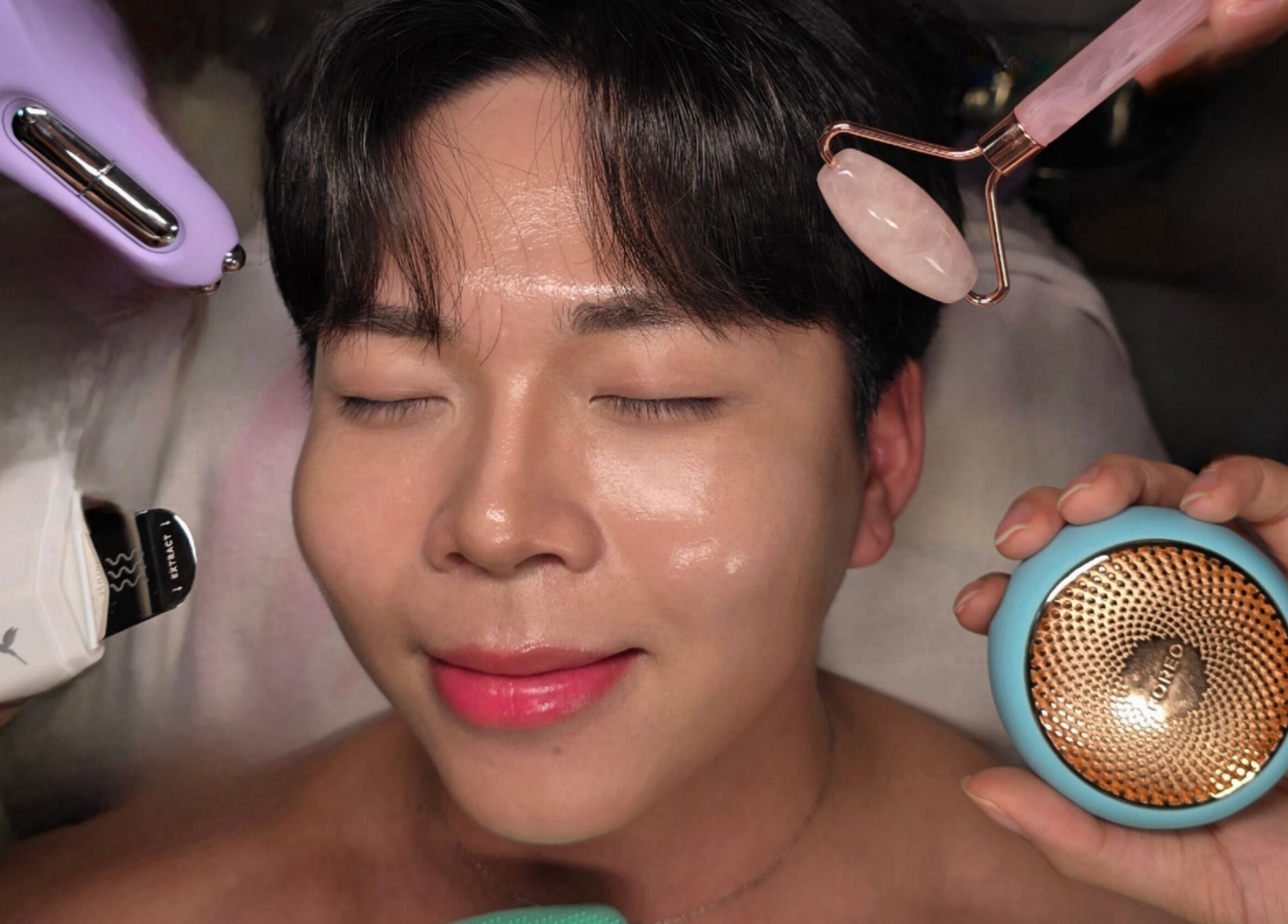 Man enjoying luxury skincare treatment at La Beaute Haus (LBH), Calgary, Alberta, CA.