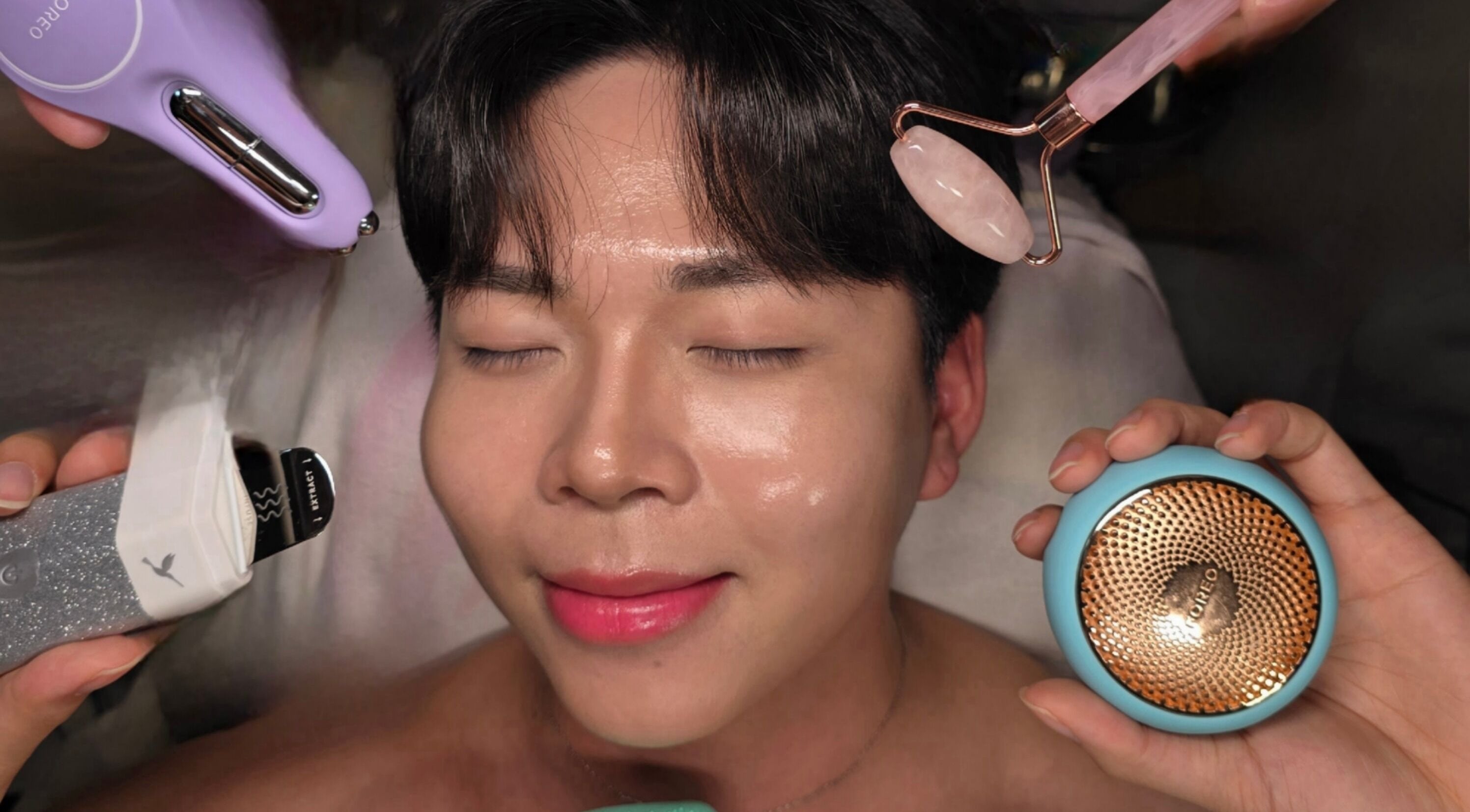 Man enjoying luxury skincare treatment at La Beaute Haus (LBH), Calgary, Alberta, CA.