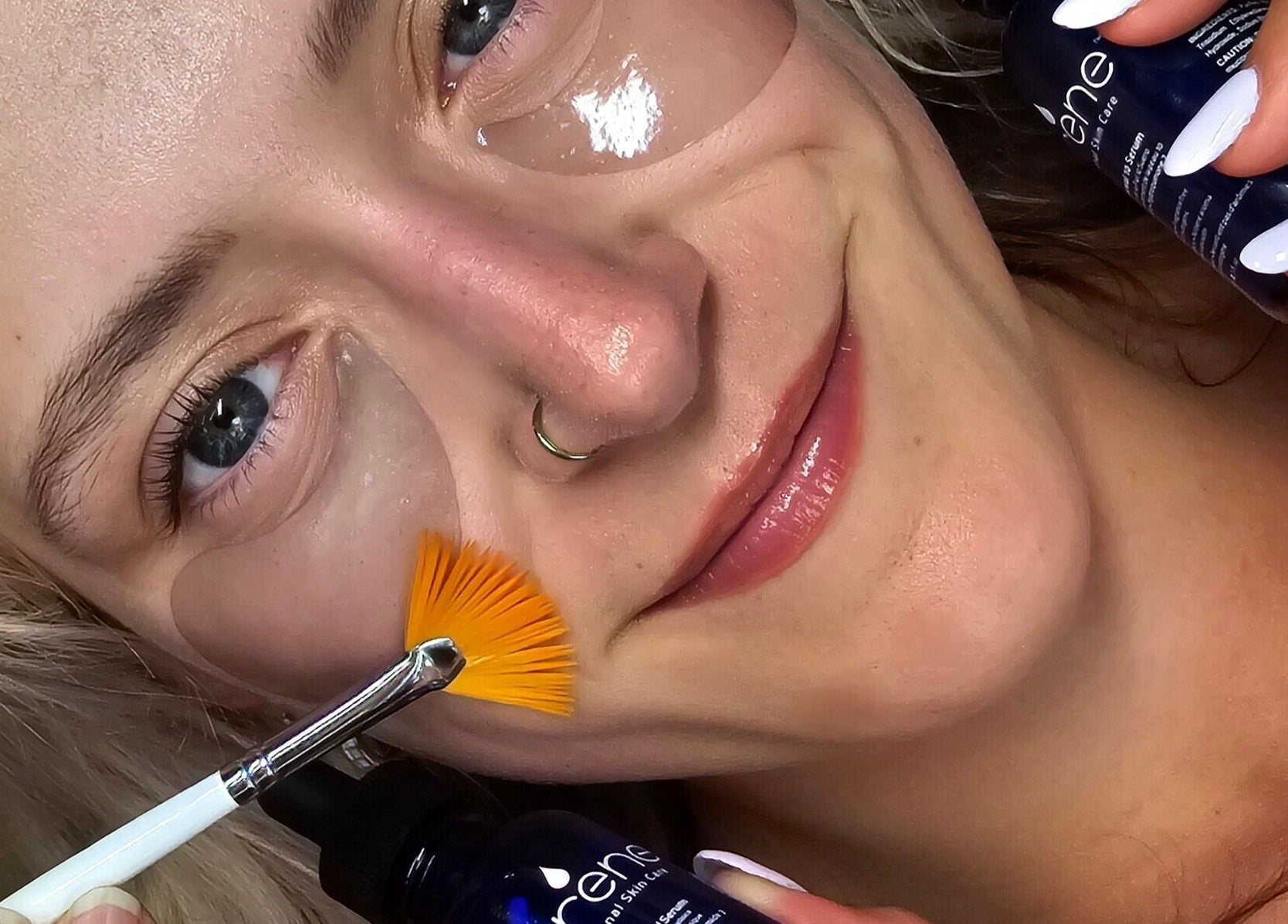 Facial treatment at La Beaute Haus (LBH) with eye masks and serum in Calgary, Alberta, CA.