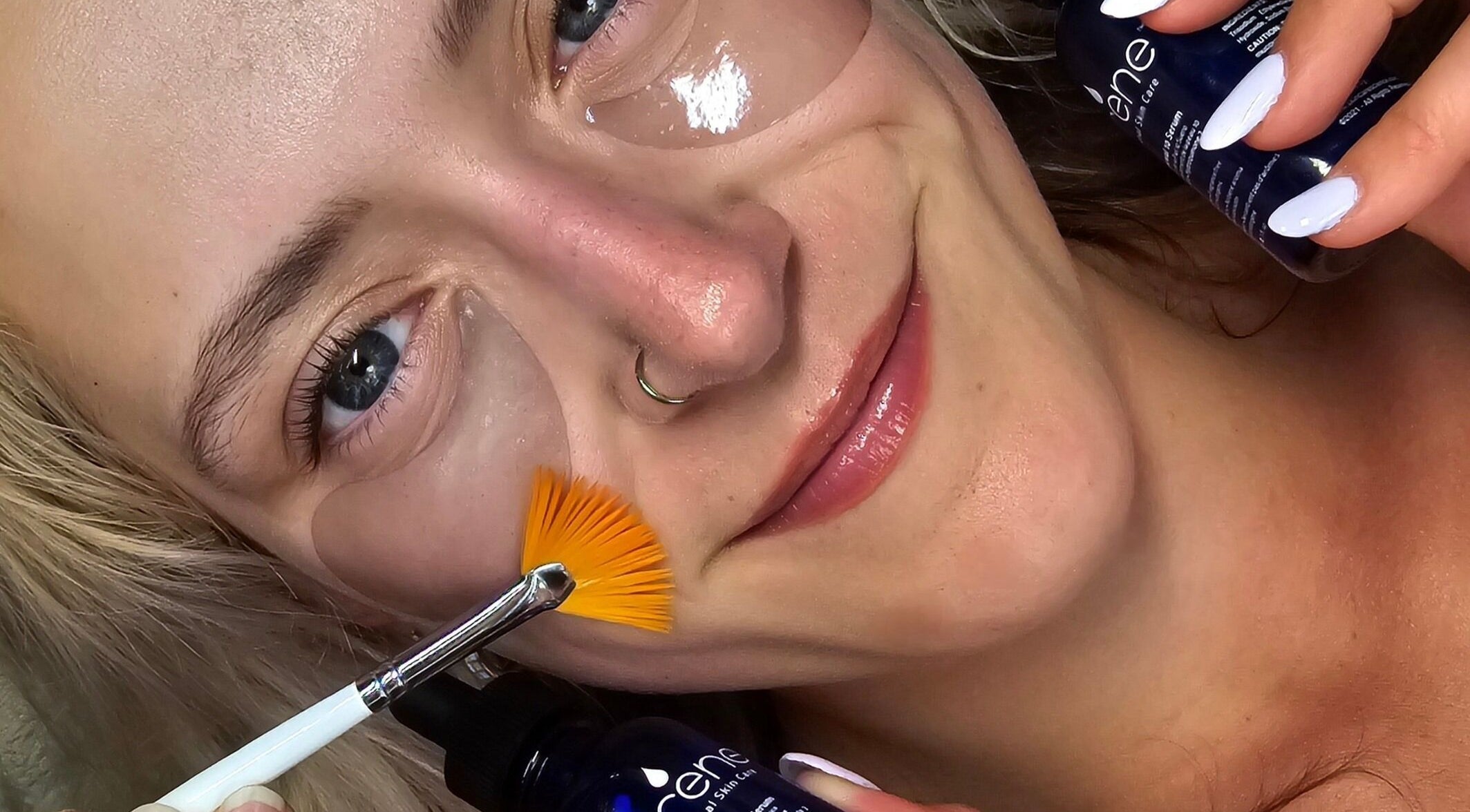 Facial treatment at La Beaute Haus (LBH) with eye masks and serum in Calgary, Alberta, CA.