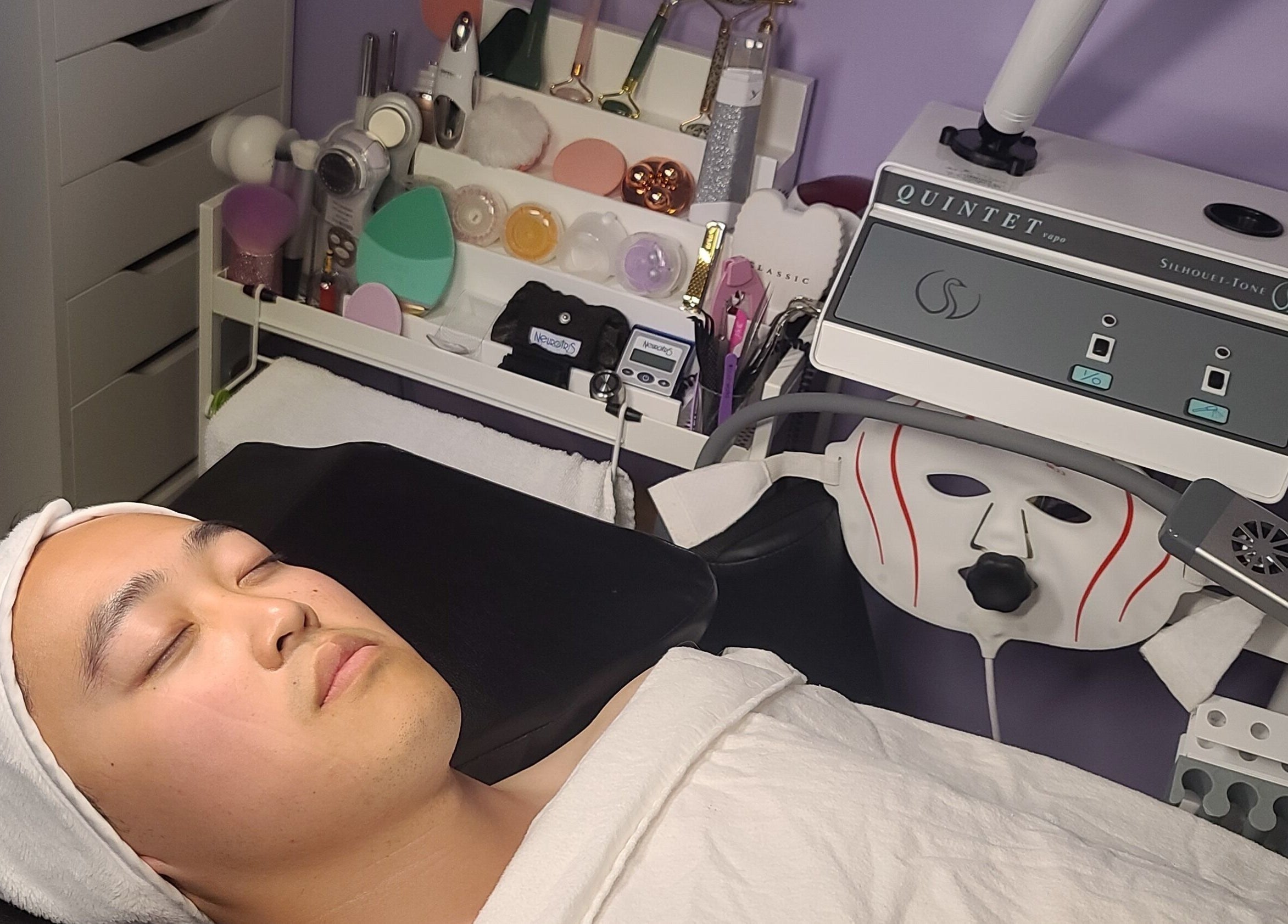 Relaxing facial treatment at La Beaute Haus (LBH), Calgary, Alberta, CA with advanced skincare equipment.