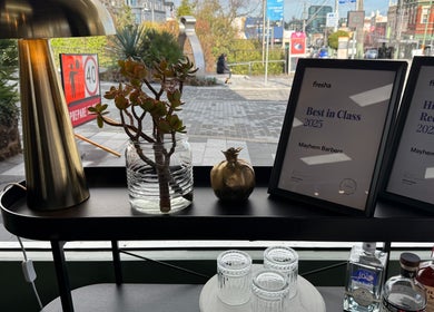 Recognition certificates at Mayhem Melbourne (Barbers) in Melbourne, Victoria, AU, showcasing best-in-class service.