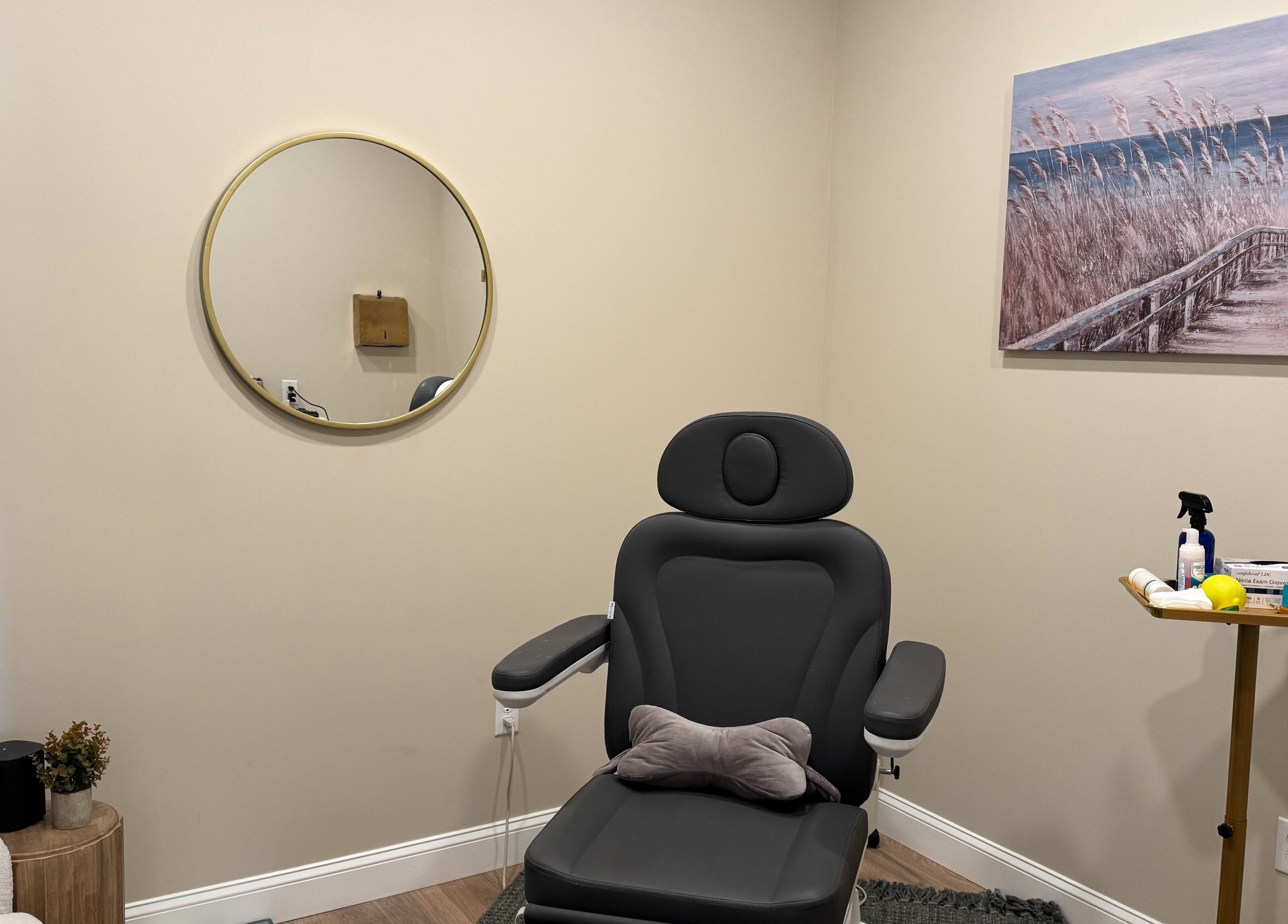 Calm treatment room at Synergy Wellness and MediSpa, Oceanport, New Jersey, US, featuring a plush chair.