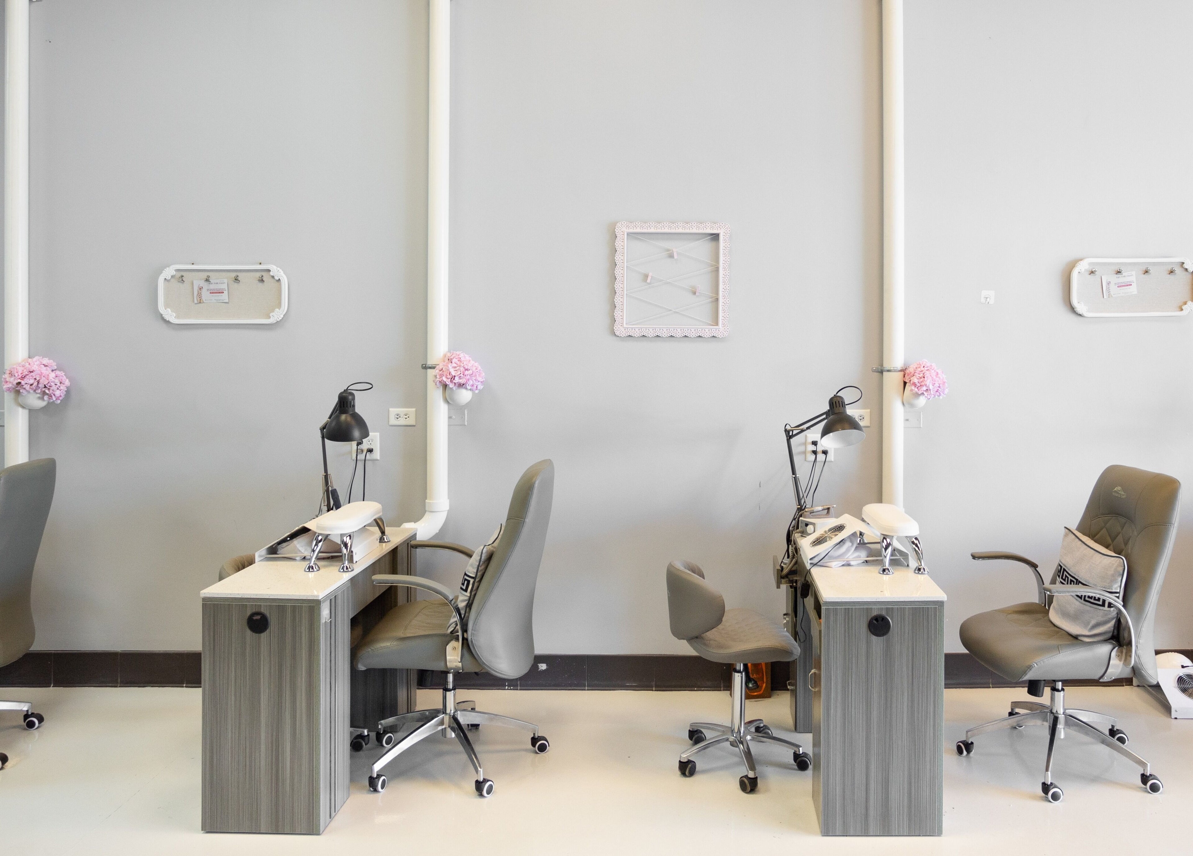 Modern nail stations at EG Nails & Spa in Naperville, Illinois offer a serene and stylish beauty experience.
