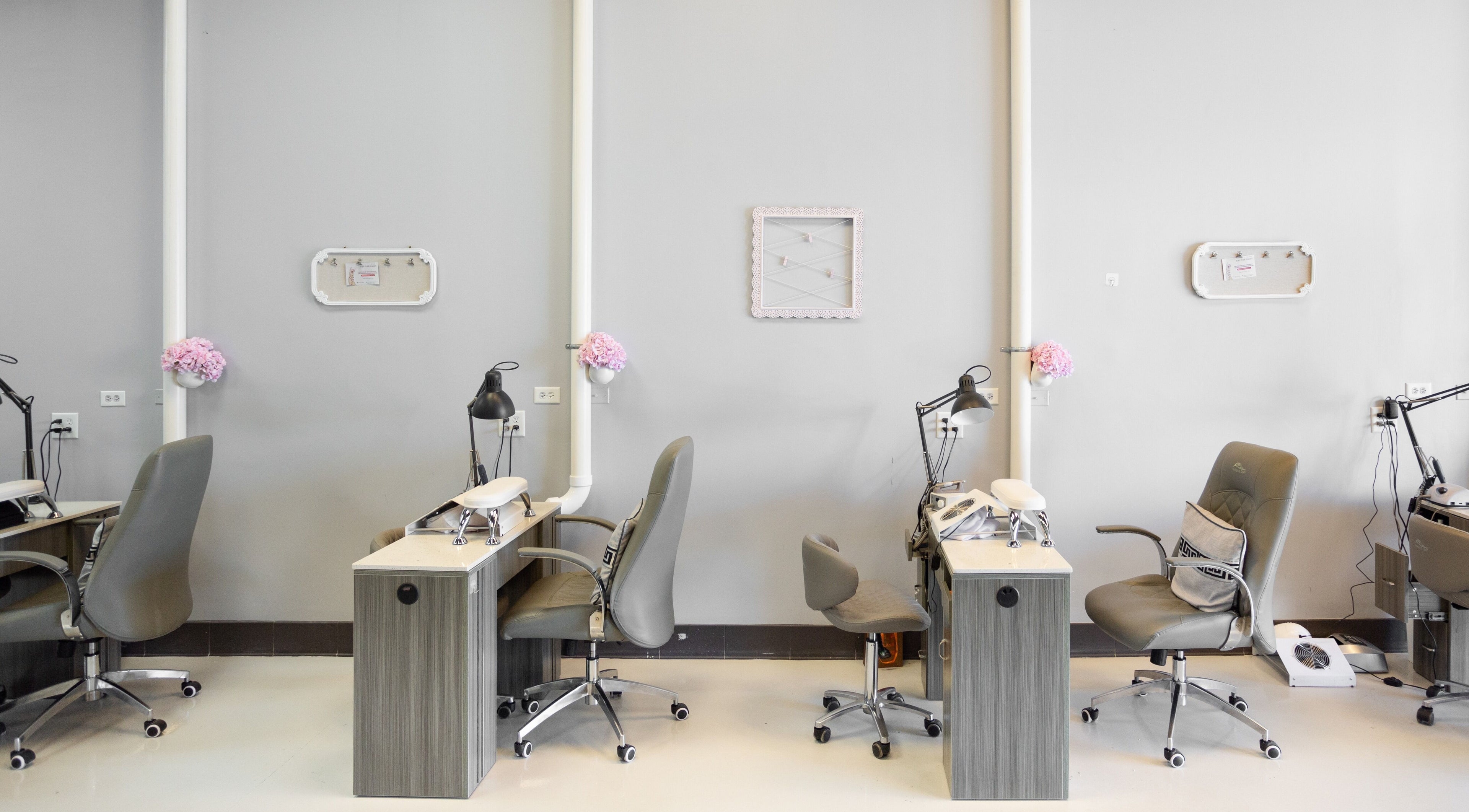 Modern nail stations at EG Nails & Spa in Naperville, Illinois offer a serene and stylish beauty experience.
