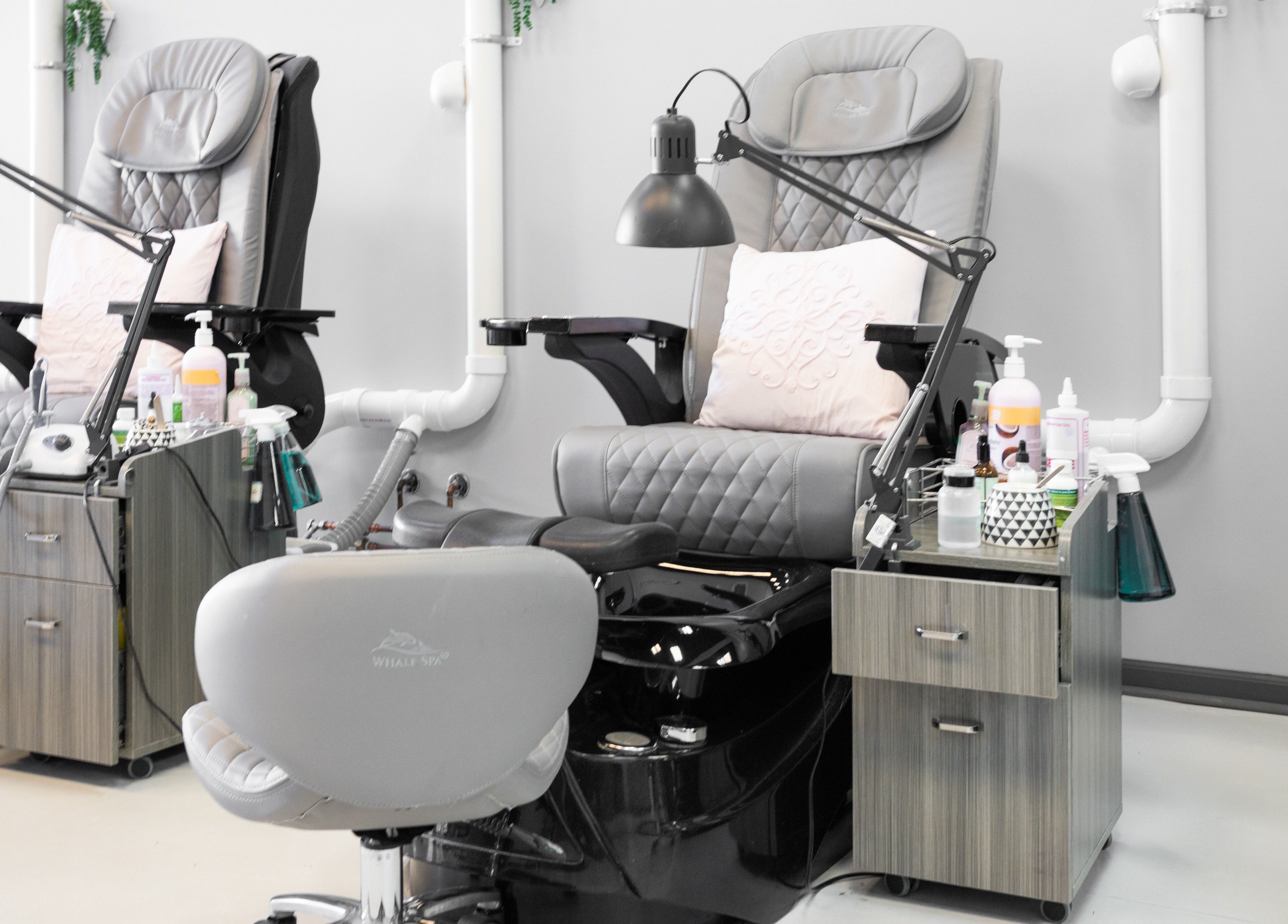 Luxurious massage pedicure chairs at EG Nails & Spa in Naperville, Illinois, US, offer comfort and relaxation.