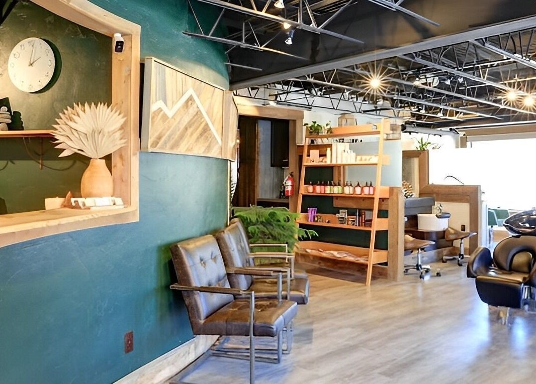 Pura Vida Salon's chic interior showcasing industrial style in Livingston, Montana, US.