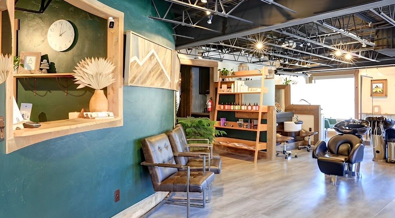 Pura Vida Salon's chic interior showcasing industrial style in Livingston, Montana, US.