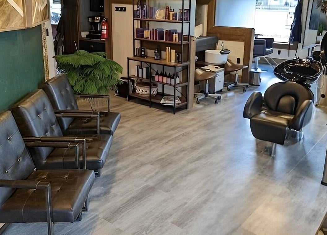 Pura Vida Salon interior with modern seating in Livingston, Montana, US.