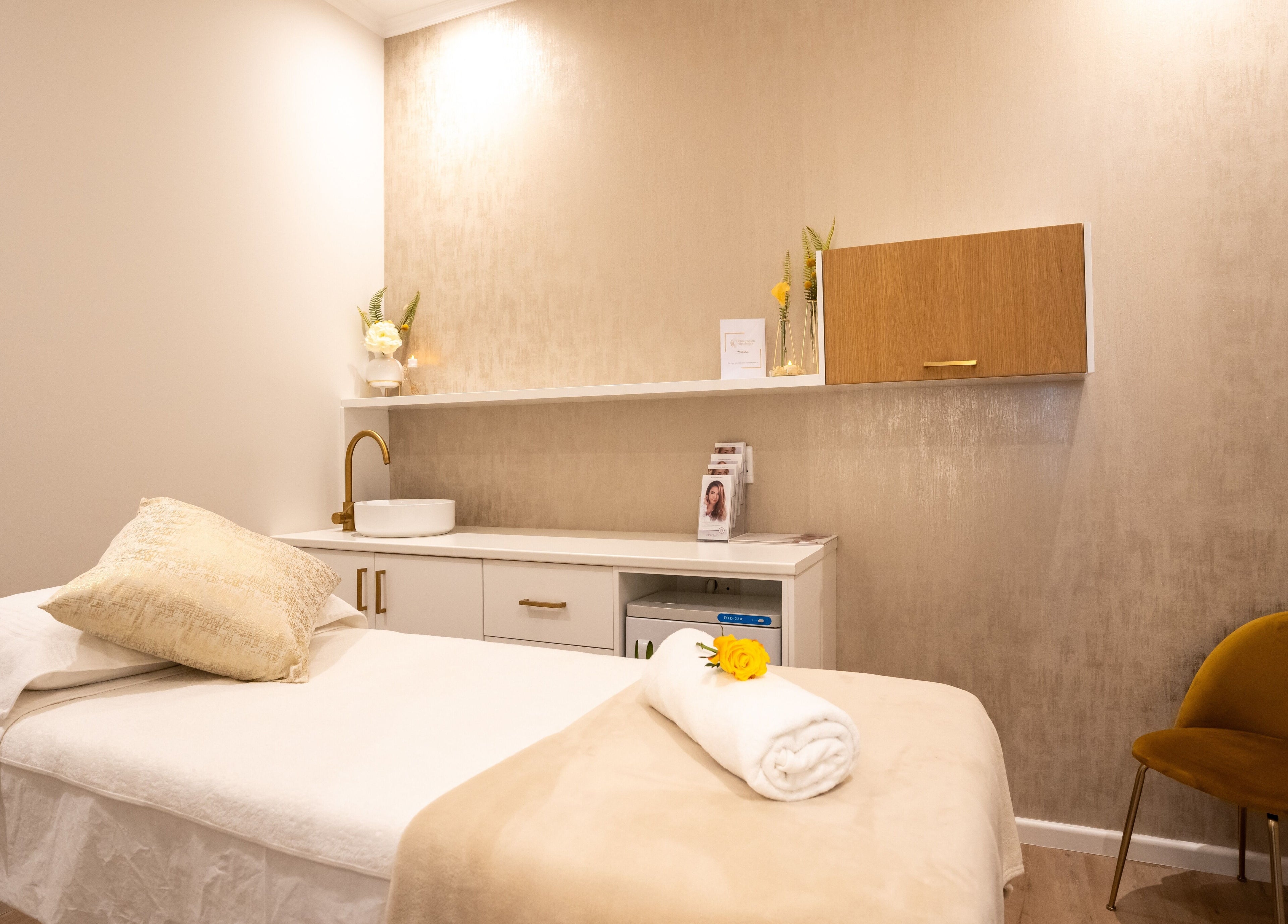 Tranquil spa room at Dermafusion Aesthetics, Stellenbosch, Western Cape, ZA featuring plush treatment bed.