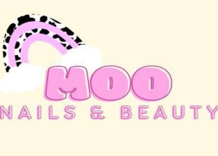Moo Nails & Beauty logo with rainbow design in Exeter, England, GB.