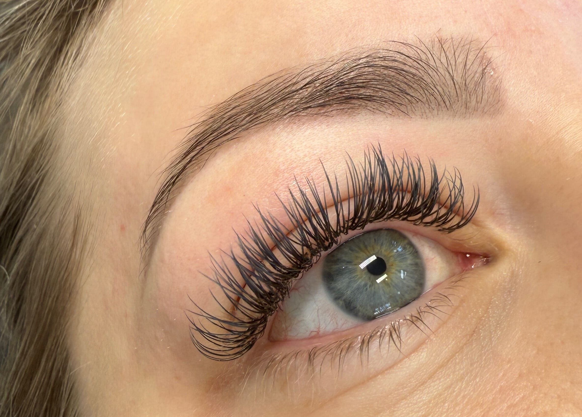 Close-up of eyelash extensions from Moo Nails & Beauty, Exeter, England, GB.