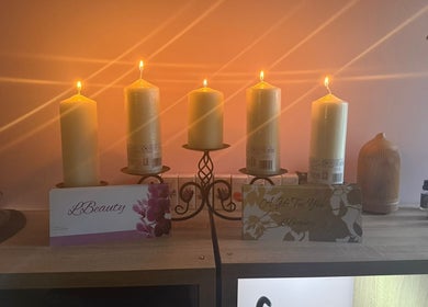 Elegant candle display at LBeauty, Limerick, County Limerick, IE, creating a calming spa ambiance.