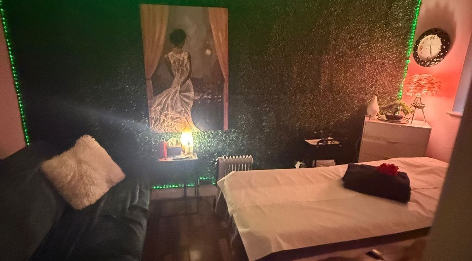 Relaxing massage room at LBeauty, Limerick, County Limerick, IE with soft lighting and cozy ambiance.