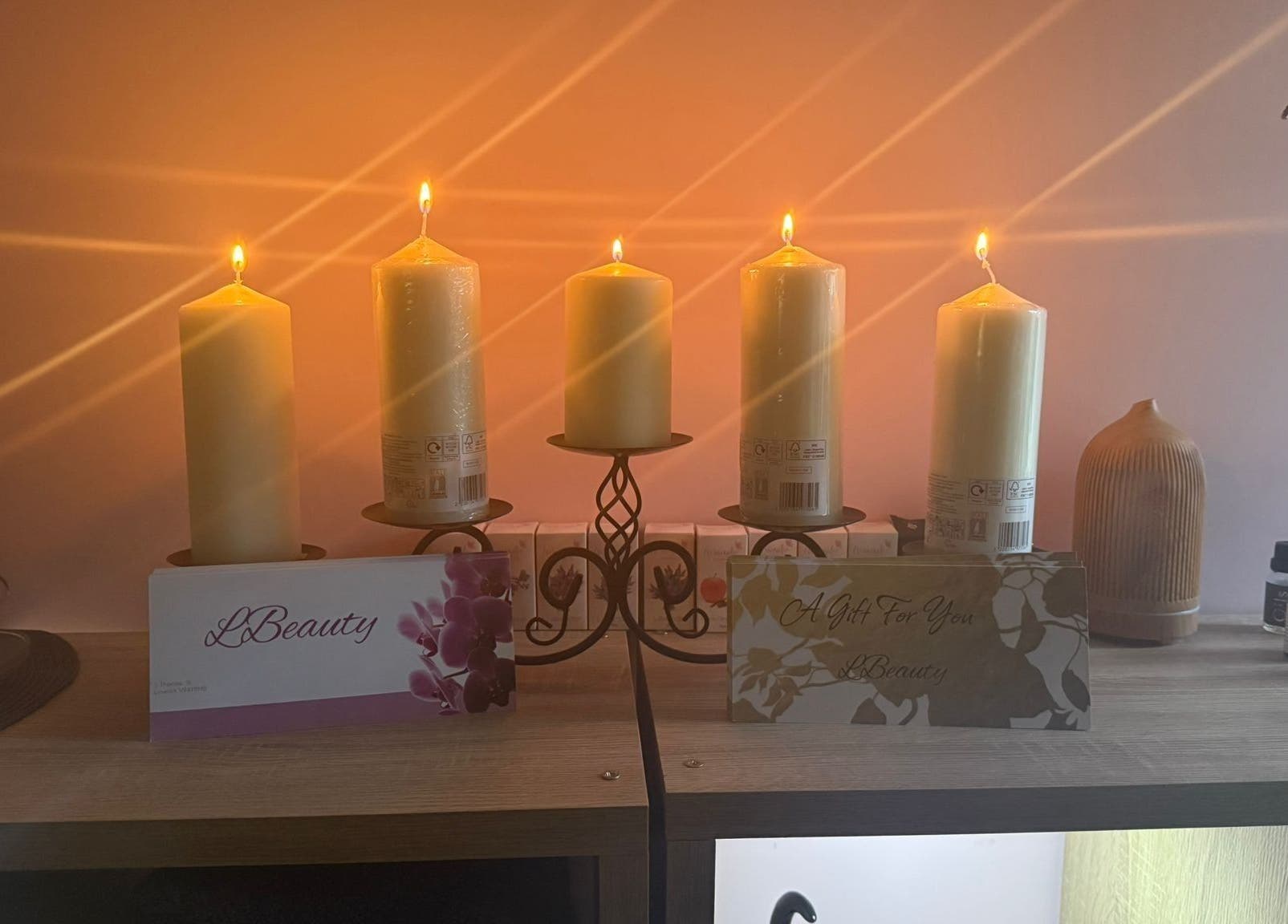 Soothing candles and LBeauty gift cards create a serene vibe at LBeauty, Limerick, County Limerick, IE.