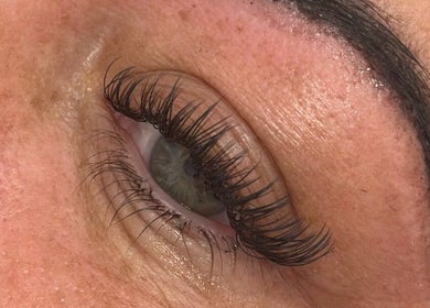 Close-up of long lashes at Pretty Little Lashes, Ayr, Scotland, GB showcasing eye beauty.