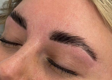 Close-up of well-groomed eyebrows at Pretty Little Lashes, Ayr, Scotland, GB.