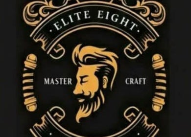 Logo of Elite Eight Barbering Co in Saint Stephen, England, featuring a vintage barber design.