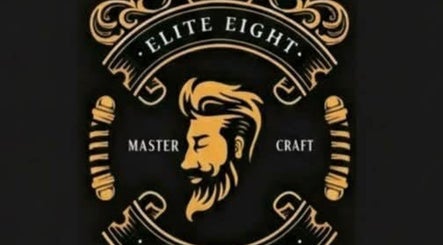 Logo of Elite Eight Barbering Co in Saint Stephen, England, featuring a vintage barber design.