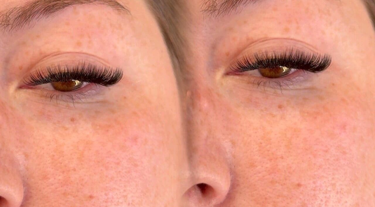 Close-up of expertly applied lash extensions at Lashes by Izzy, Mynydd Cynffig, Cymru, GB.