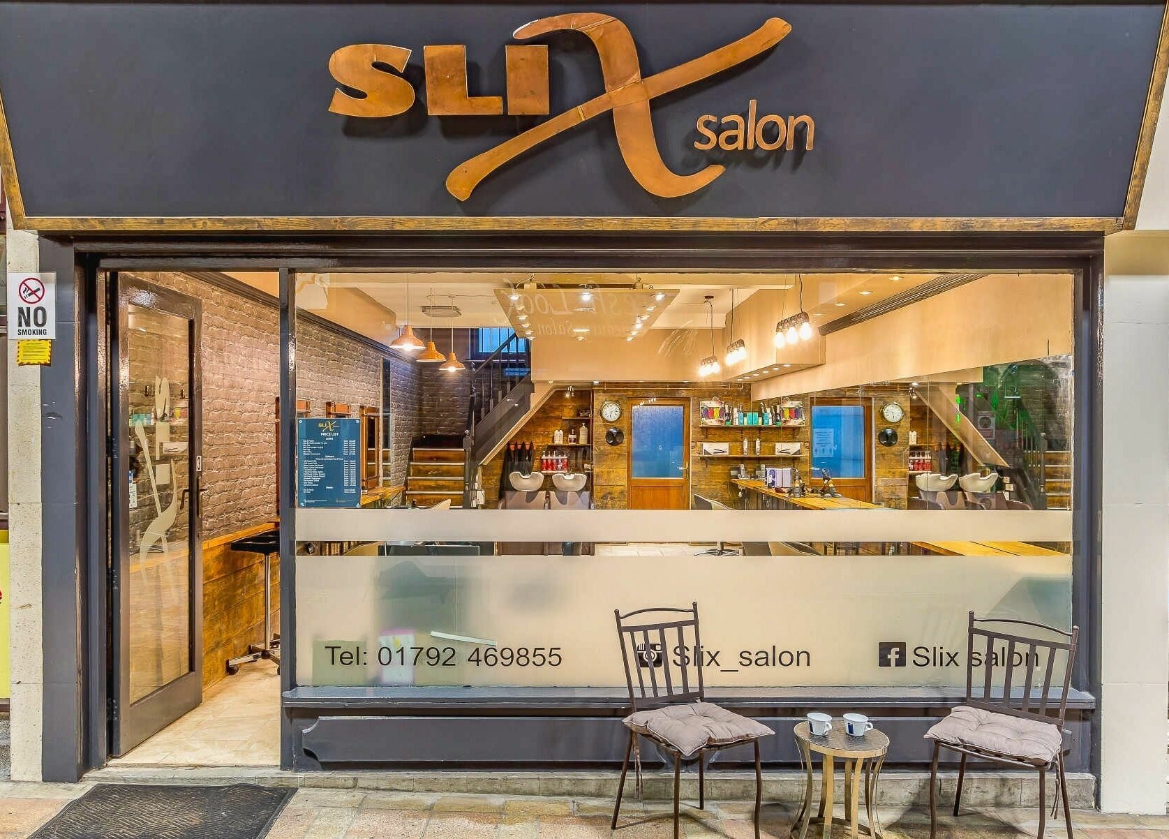 Front view of Slix Salon in Swansea, Wales, GB with stylish signage and inviting entrance.