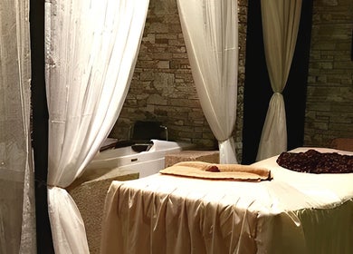 Serene spa treatment room at Ranting Spa Kepala Batas Penang, featuring a massage table. Kepala Batas, Penang, MY.