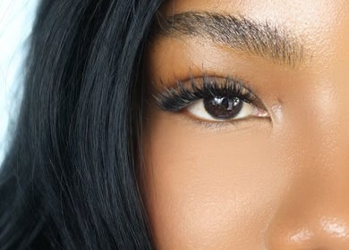 Close-up of enhanced eyelashes at Hillary Maria Lashes, Vancouver, British Columbia, CA.