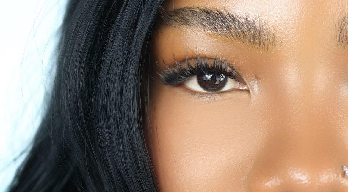 Close-up of eyelash extensions by Hillary Maria Lashes in Vancouver, British Columbia, CA.