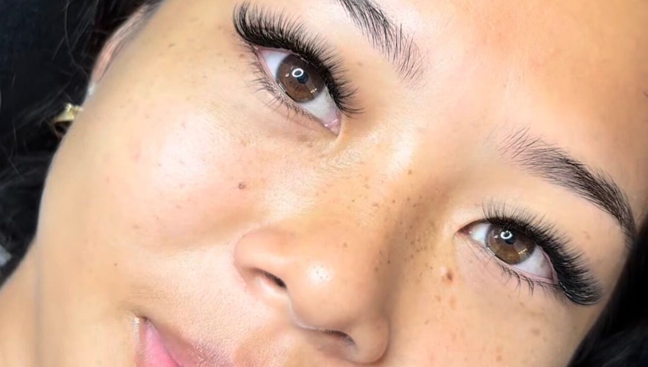 Close-up of elegant lash extensions at The Brow & Lash Refinery, Kingston, St. Andrew Parish, JM.