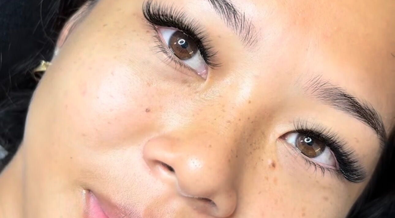 Close-up of elegant eyelash extensions at The Brow & Lash Refinery, Kingston, St. Andrew Parish, JM.