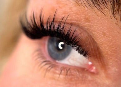 Close-up of eye with long lashes from The Honey Haus, Nottingham, England, GB. Enhancing natural beauty.