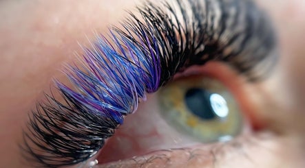 Close-up of colorful lash extensions at The Honey Haus, Nottingham, England, GB.