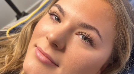 Woman with enhanced lashes at The Honey Haus, Nottingham, England, GB. Showcasing eyelash extensions.