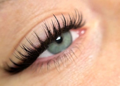Close-up of styled eyelashes at The Honey Haus, Nottingham, England, GB.