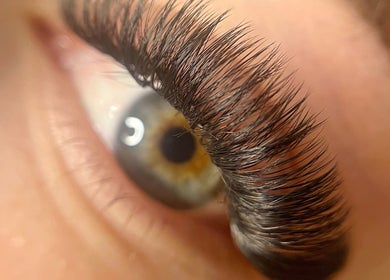 Close-up of lush eyelashes at The Honey Haus, Nottingham, England, GB.