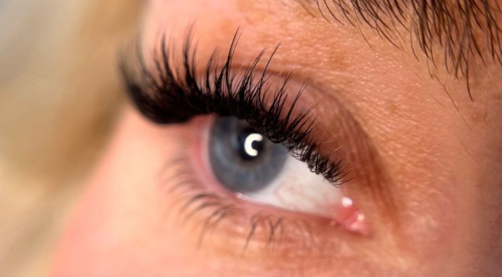 Close-up of styled eyelashes at The Honey Haus, Nottingham, England, GB.