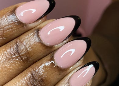 Chic pink and black nail art at Angelic Beauty - Salon & Supplies Ltd, San Juan, TT.