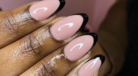 Chic pink and black nail art at Angelic Beauty - Salon & Supplies Ltd, San Juan, TT.
