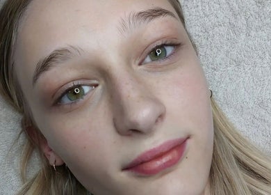 Close-up of serene face after treatment at Meraki Beauty Bar, Boksburg, Gauteng, ZA.