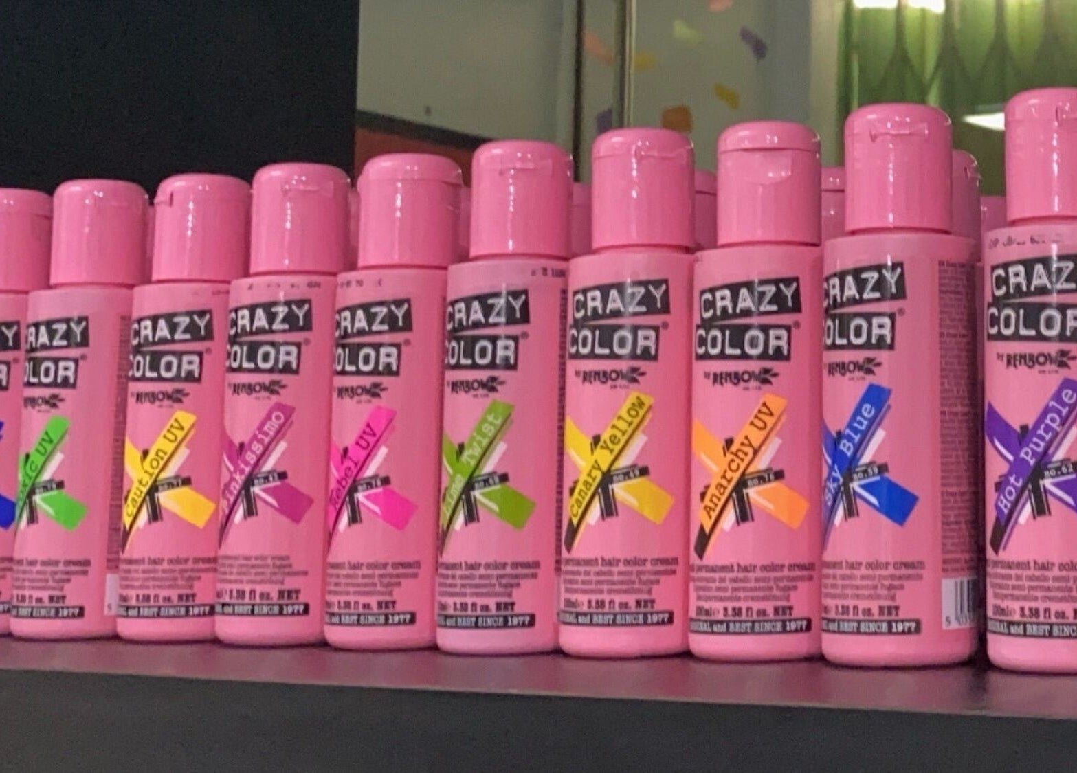 Vibrant hair dye selection at Mondrian Salon, Petaling Jaya, Selangor, MY, showcasing Crazy Color shades.