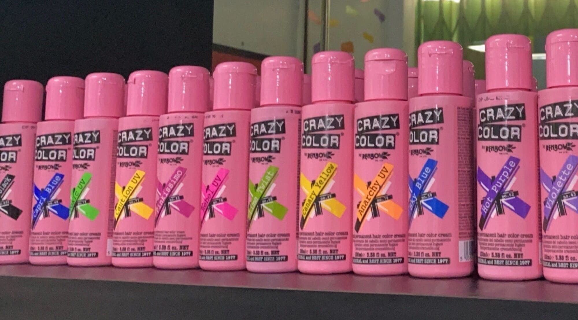 Vibrant hair dye selection at Mondrian Salon, Petaling Jaya, Selangor, MY, showcasing Crazy Color shades.