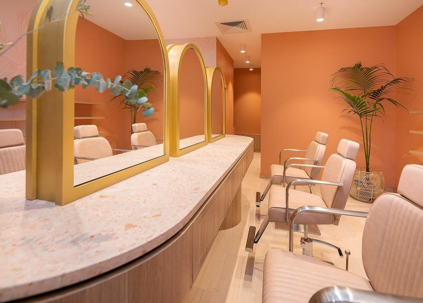 Modern salon interior at Valley Brow & Beauty Bar - Salamander Bay, featuring elegant mirrors and chic seating. Salamander Bay, New South Wales, AU.