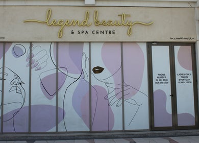 Front entrance of Legend Beauty Centre in Dubai, Dubai, AE with stylish artistic decor.